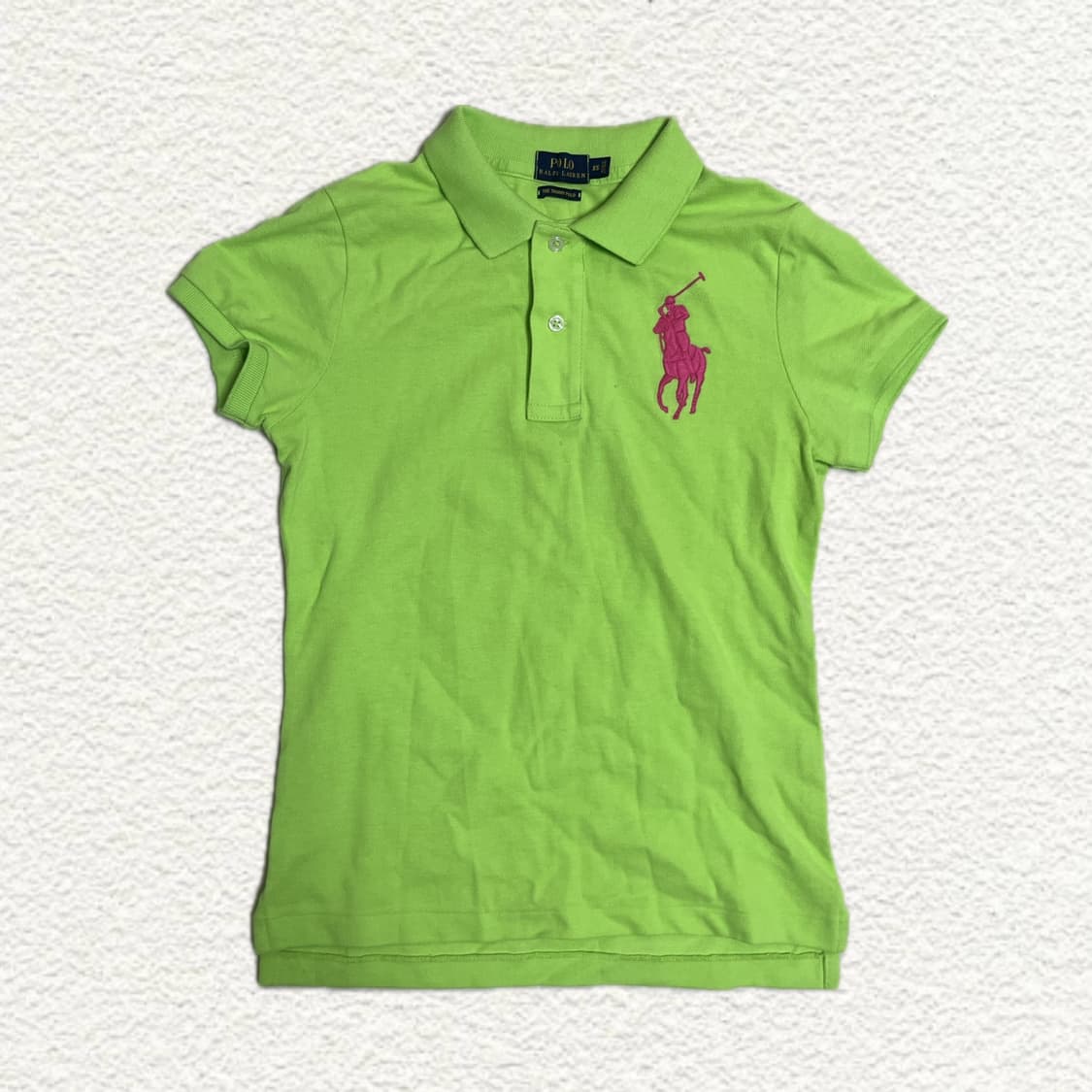 폴로 랄프로렌 라임색 스키니핏 빅포니 반팔 카라티 XS 상품이미지1