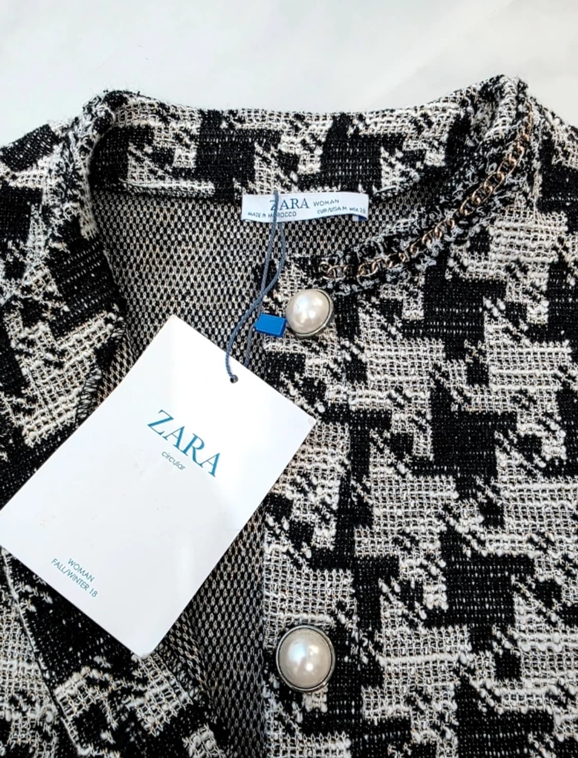 [새상품] ZARA 진주 버튼 하운드투스 체크 트위드 원피스 55 상품이미지2