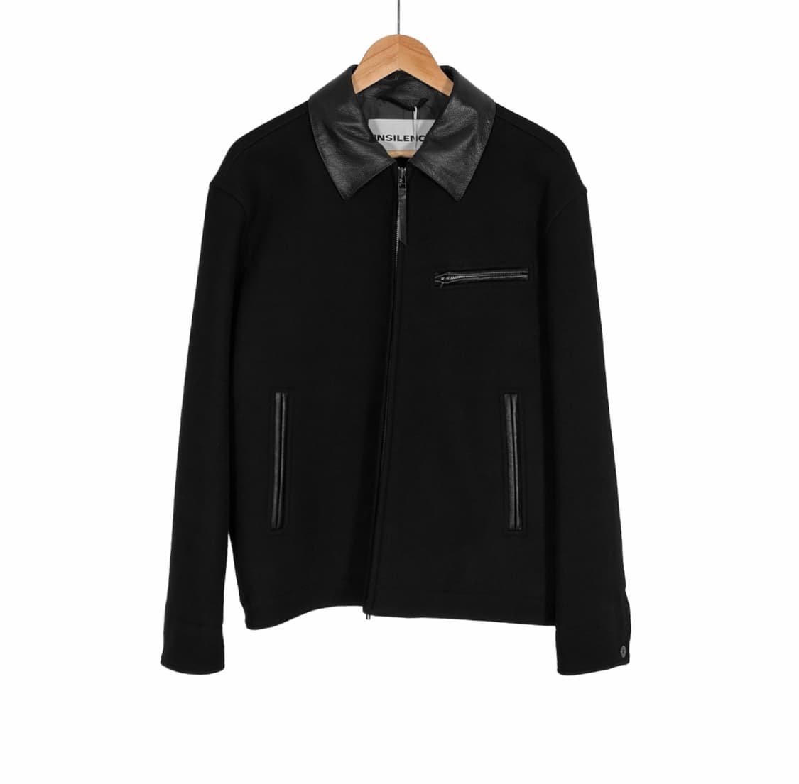 [S] 인사일런스 남성 레더 카라 패치 울 워크 트러커 자켓 블랙 상품이미지2