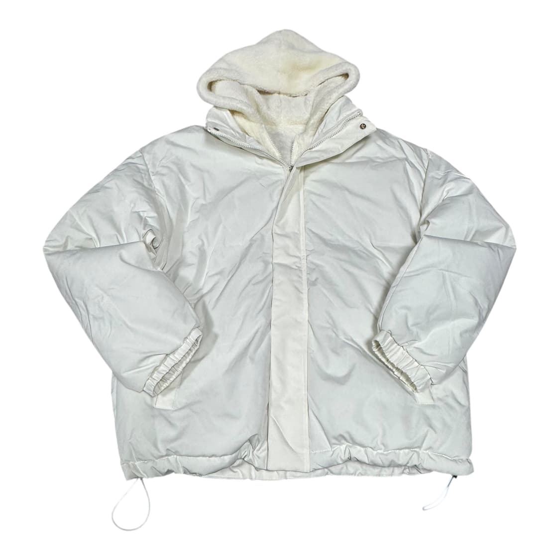 (바배) 양털 후드 화이트 패딩 상품이미지1