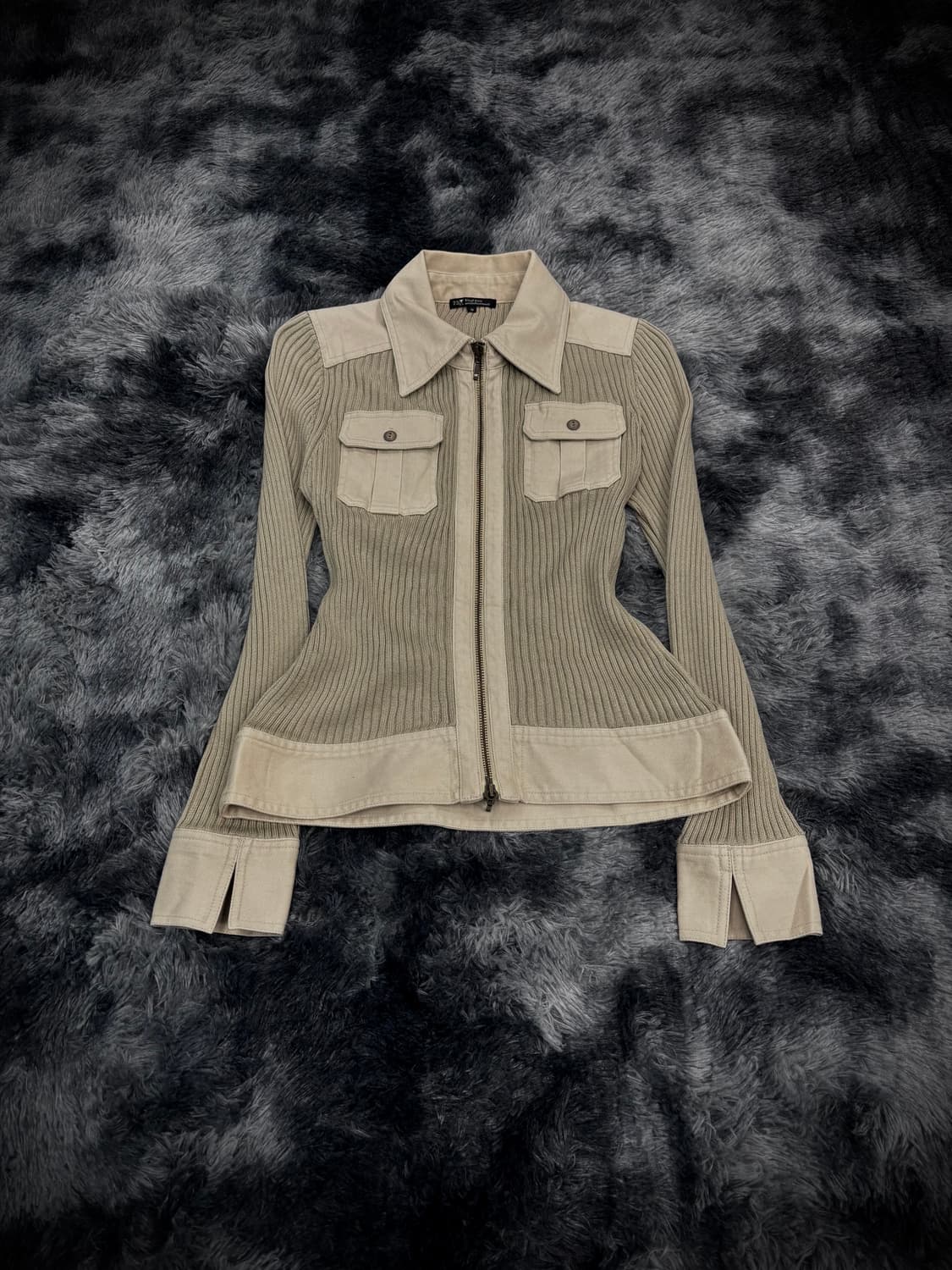 베이지 골지 포켓 드라이버스 니트카라집업 상품이미지1