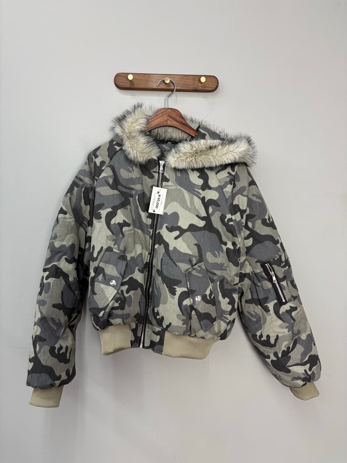 빈티지 카모 퍼 후드패딩 자켓 A3160 상품이미지2