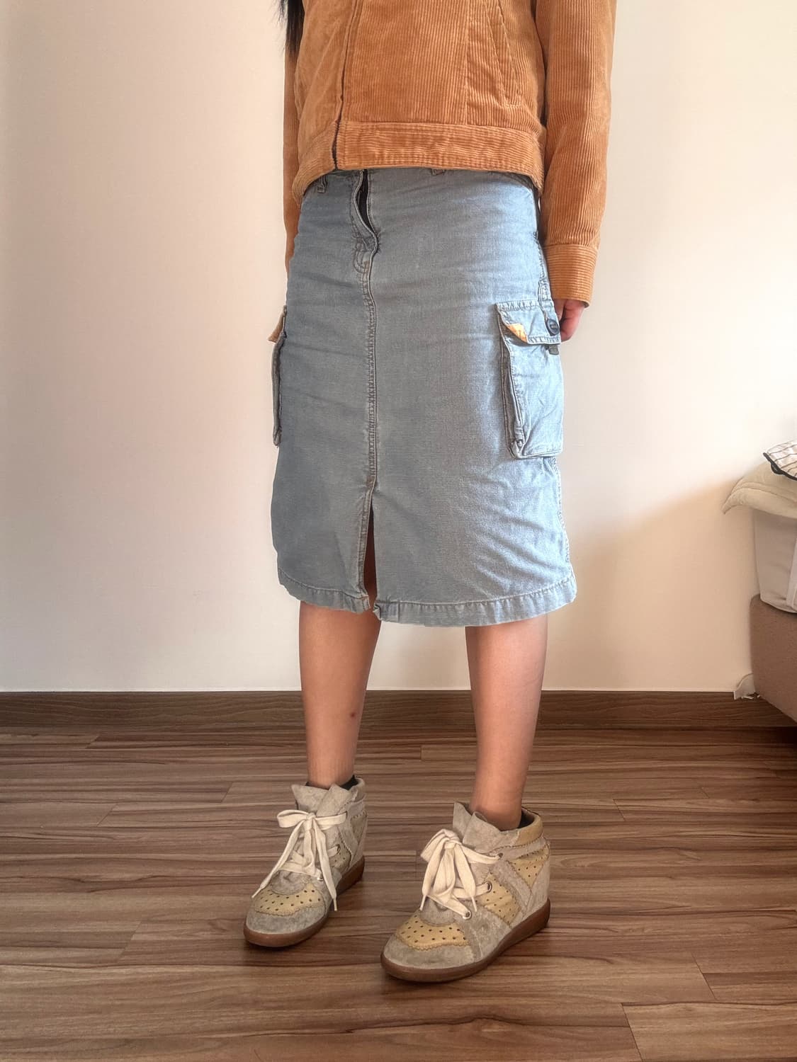 데님 카고 미디 스커트 상품이미지1