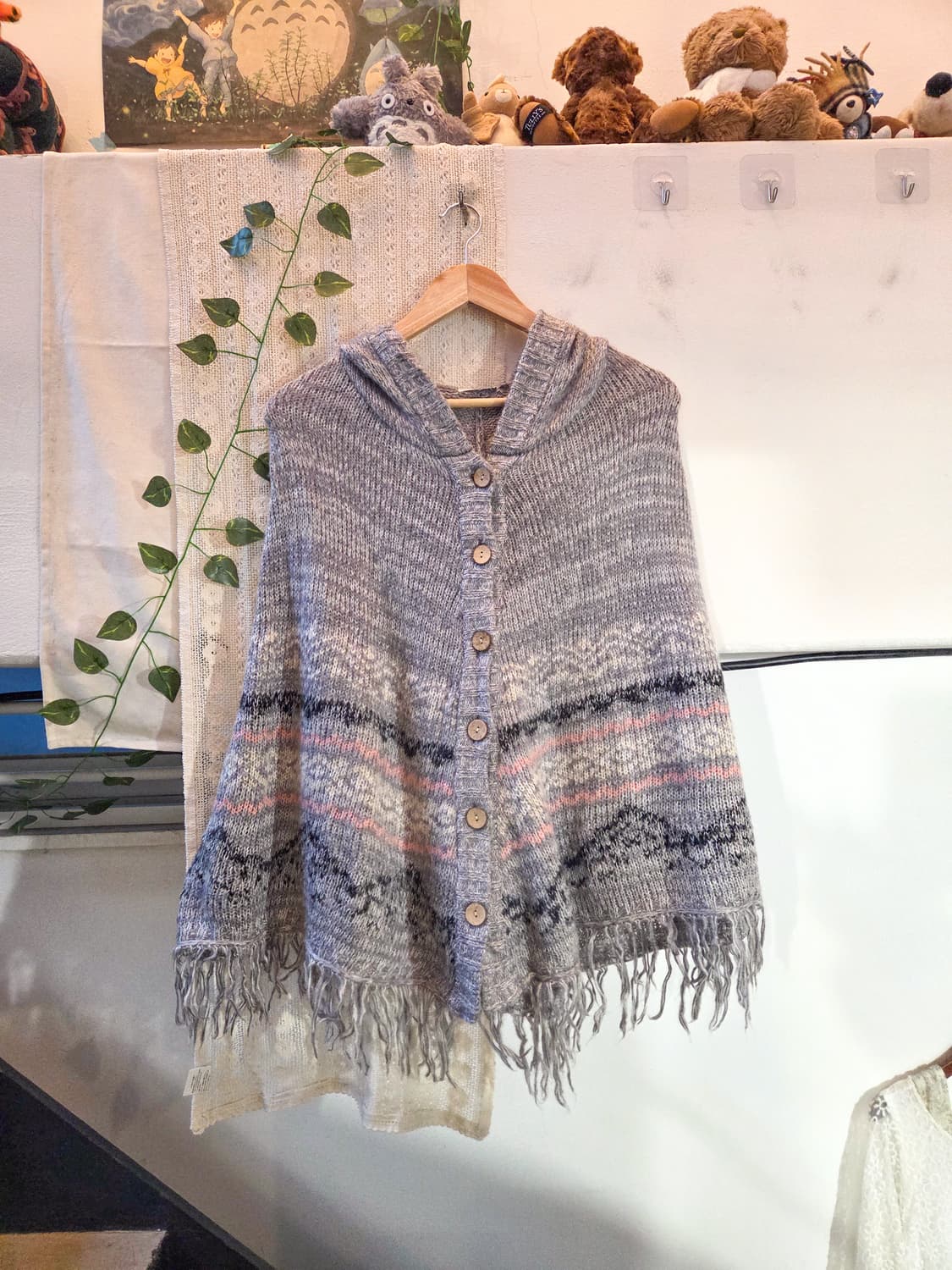 러블리 패턴 후드 케이프 가디건 상품이미지1