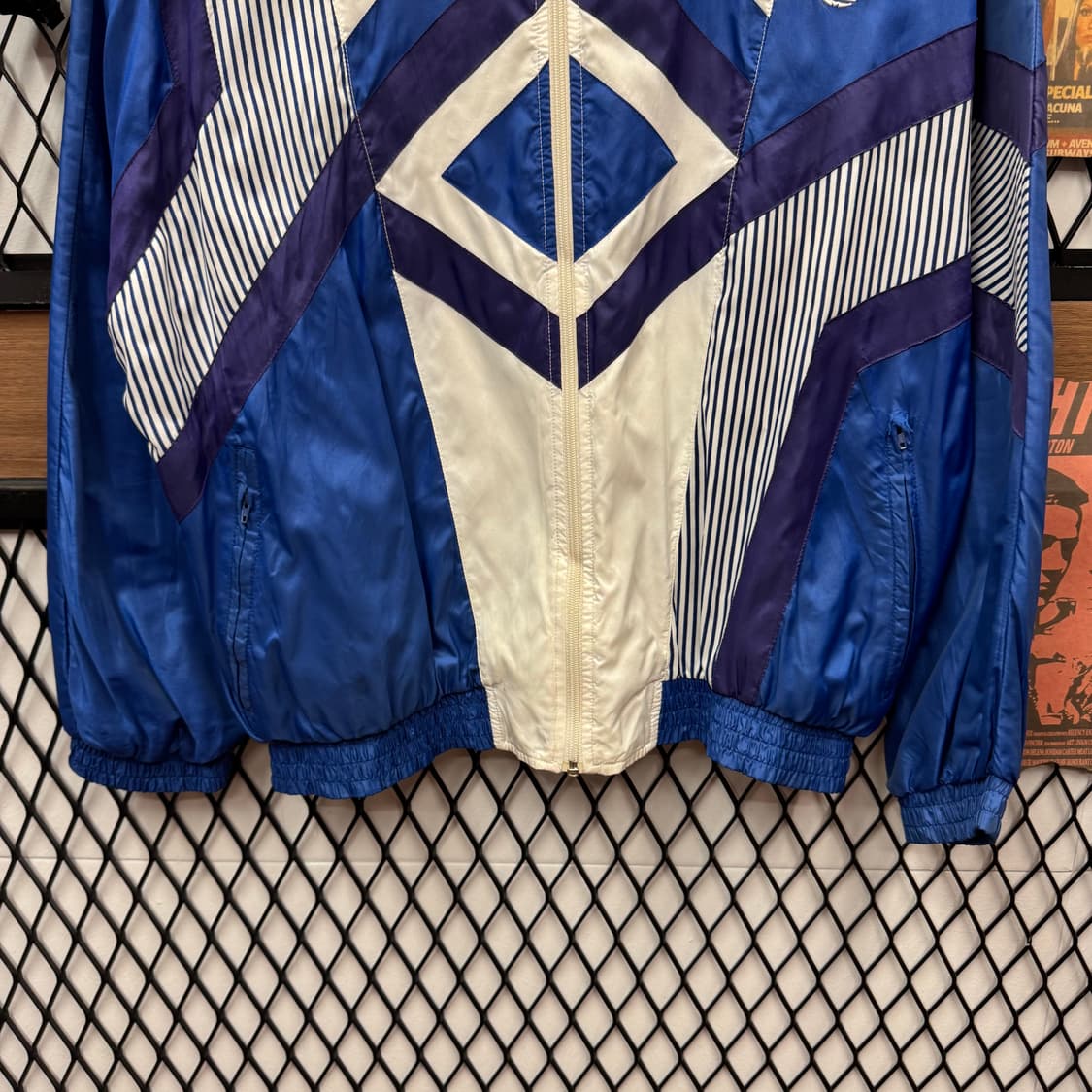 90s 아디다스 올드스쿨 바람막이 전후면 패턴 포인트 블루 화이트 상품이미지4