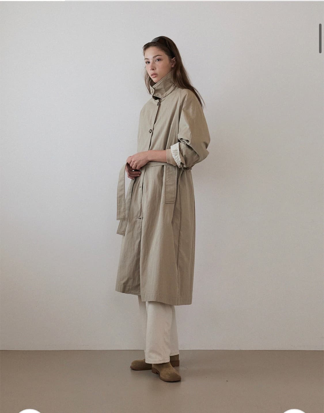 하네 벨티드 롱 트렌치 코트 베이지  상품이미지3