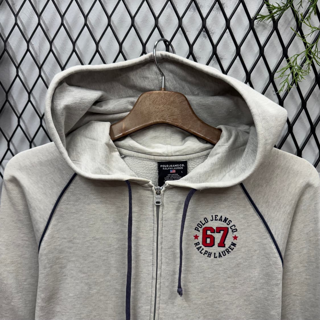 90s 폴로 랄프로렌 진스 후드 집업 전면 67로고 포인트 그레이 상품이미지3