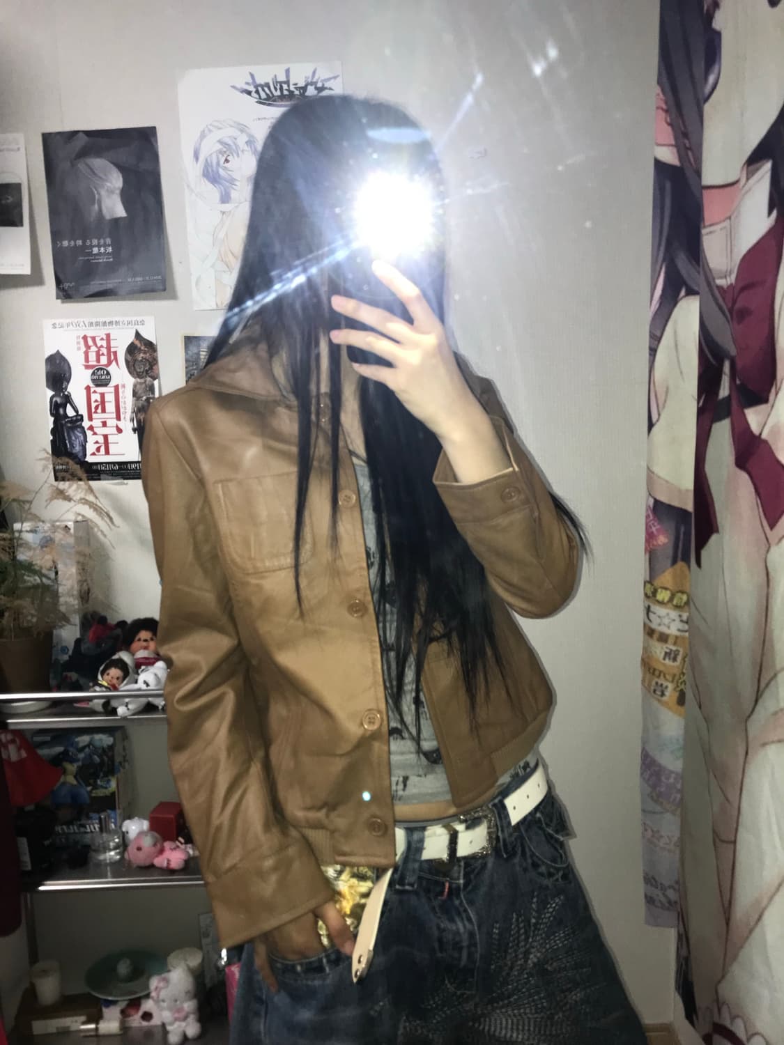 Biemme 브라운 카라 버튼 레더자켓 상품이미지1