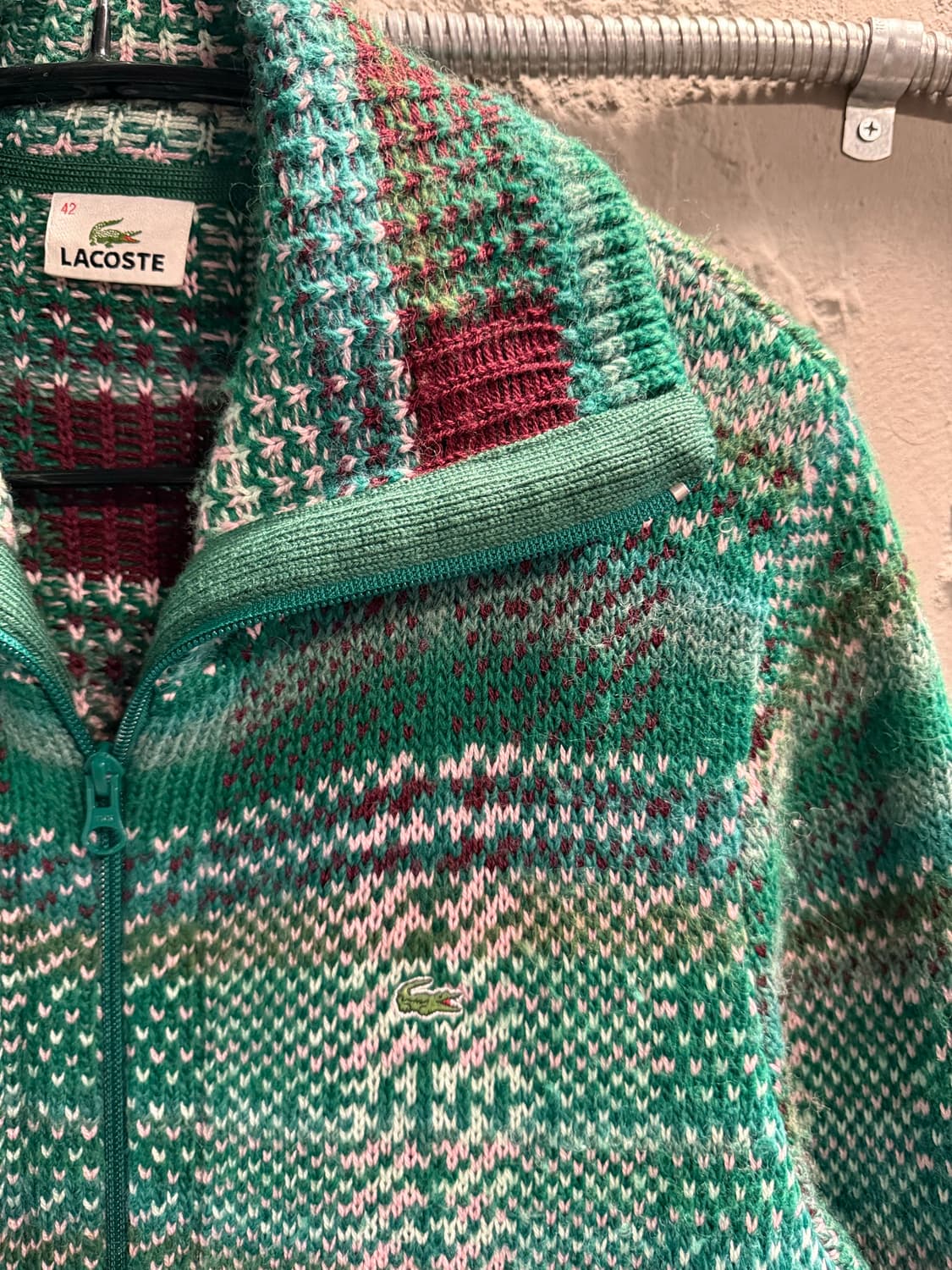 42 라코스테 LACOSTE 노르딕 체크 집업 니트 가디건 그린 상품이미지3