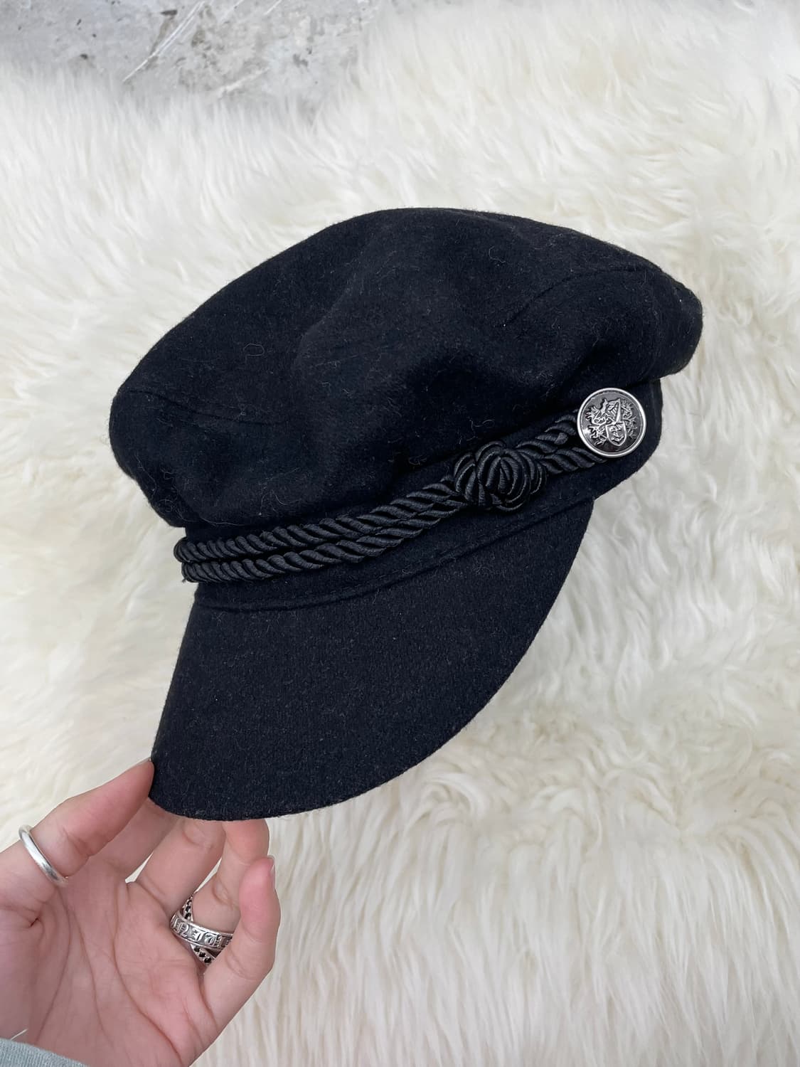 모직 블랙 은장 마린 캡 상품이미지4