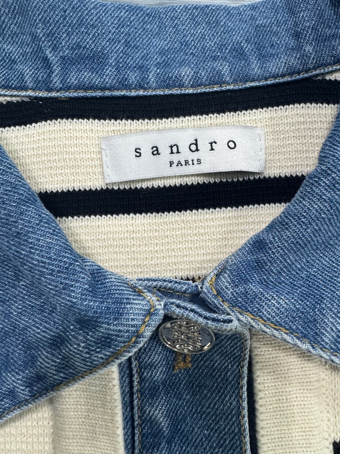 산드로 스트라이프 데님배색 니트 자켓 M 상품이미지2