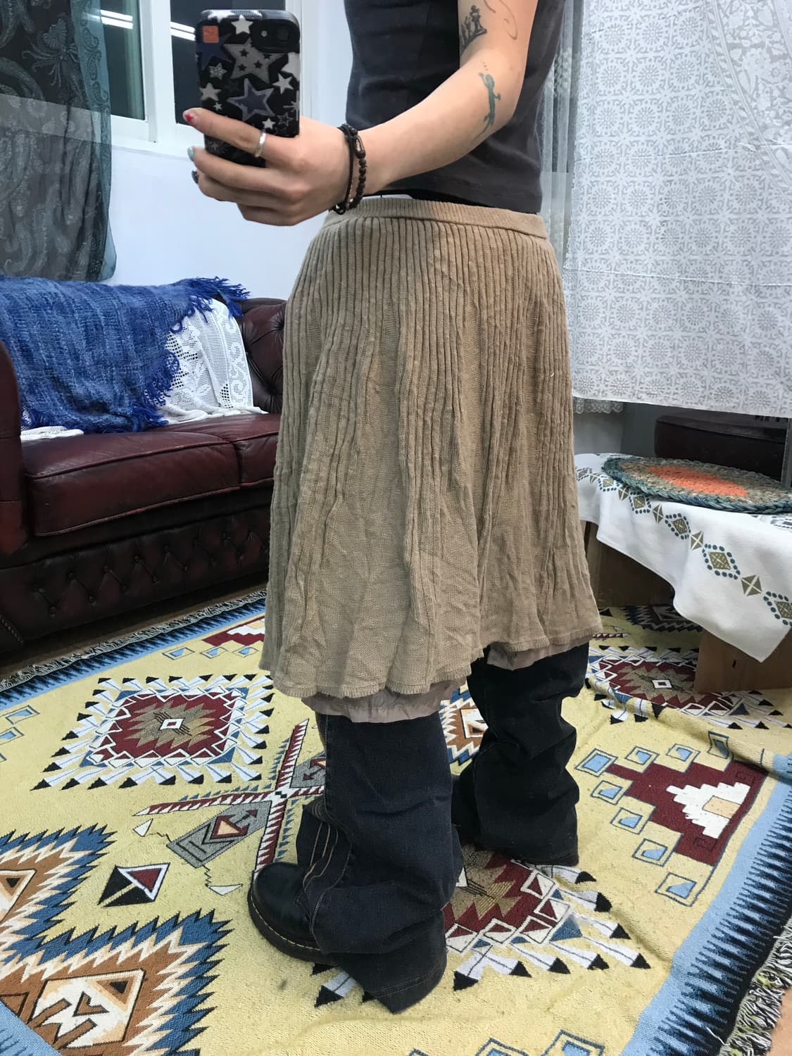 제페니즈 빈티지 여성 니트 밴딩 미디스커트 상품이미지2