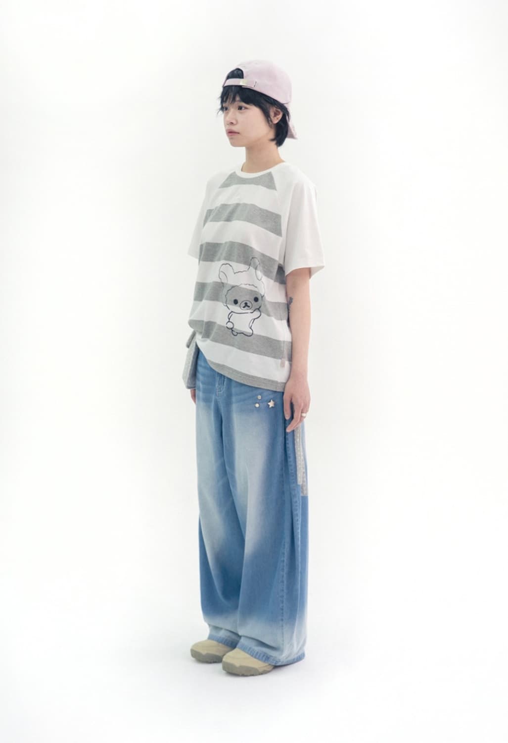 Relax stripe Korilakkuma tee (White) 상품이미지4