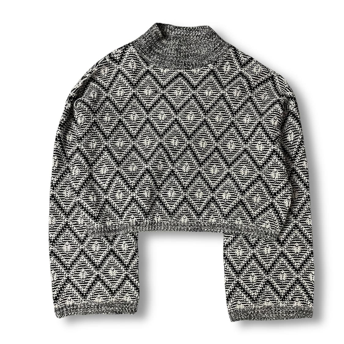 빈티지 에스닉 패턴 하이넥 크롭 긴팔 니트 F 상품이미지1