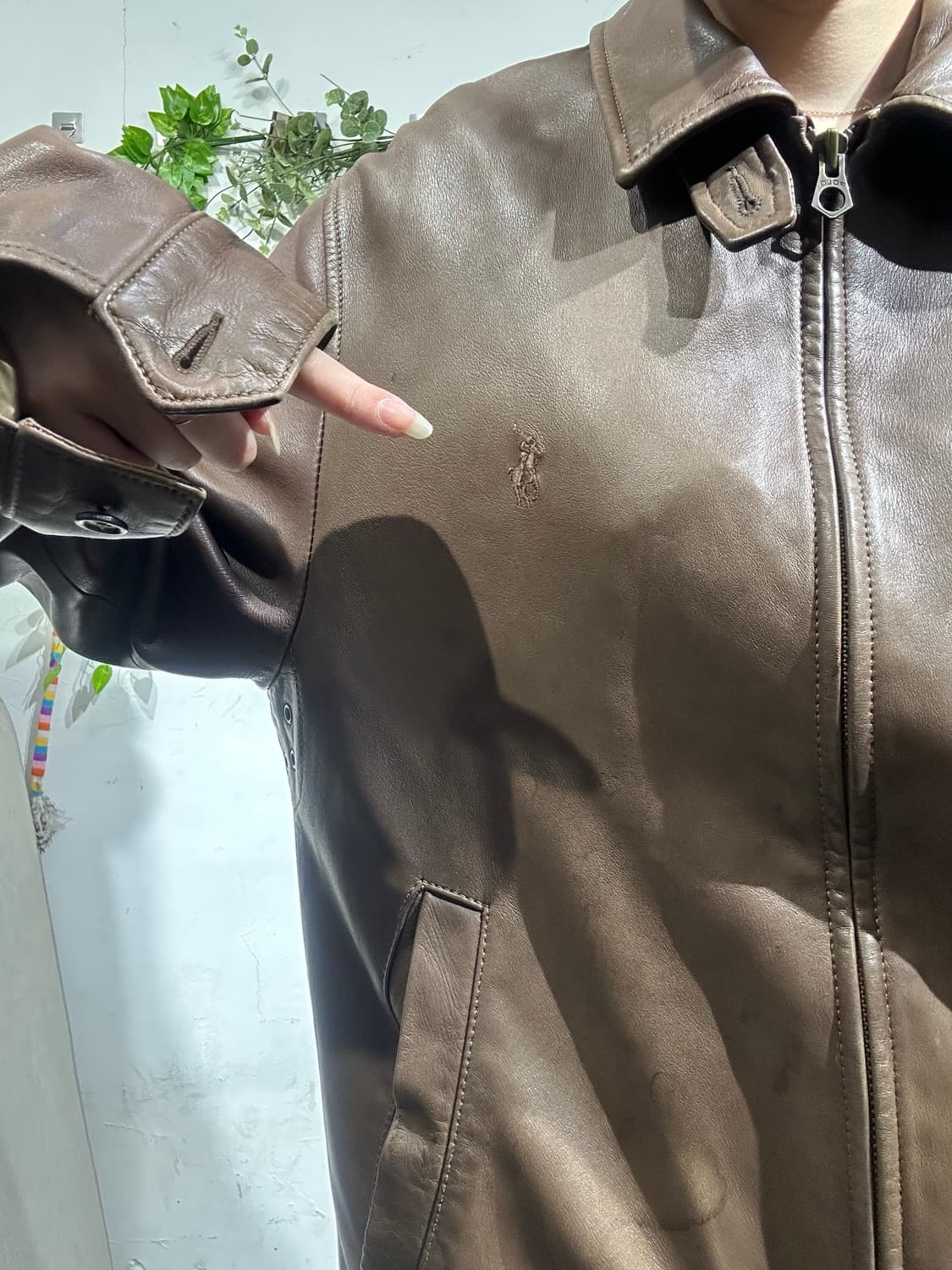 폴로 랄프 로렌 양가죽 브라운 블루종 자켓 L 상품이미지4