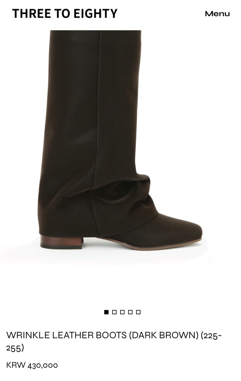 Three to Eighty 링클 레더 부츠 브라운 235 상품이미지1
