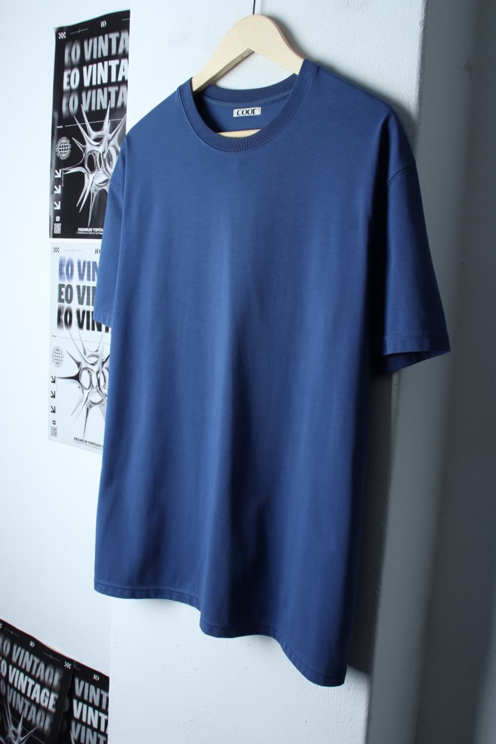 (XL-2XL) 쿠어 반팔 티셔츠 작은오염 블루 무지 놈코어-H31161 상품이미지1