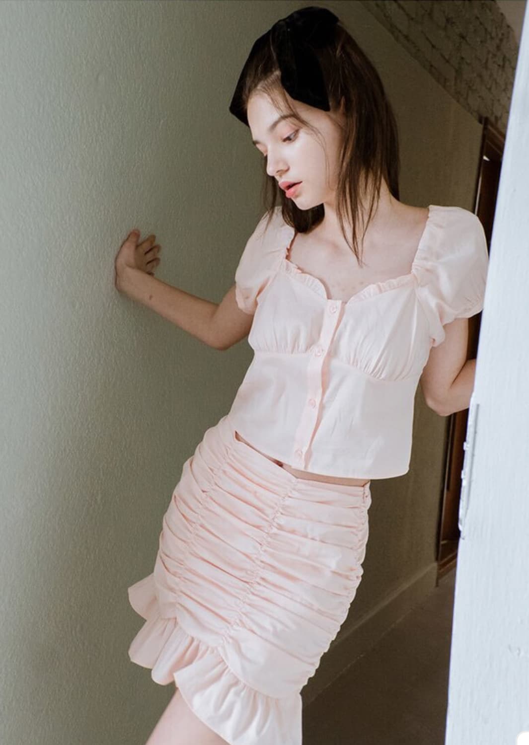 (엔믹스규진착용)아웃엑소 라라 탑 반팔 블라우스 셔츠 상품이미지2