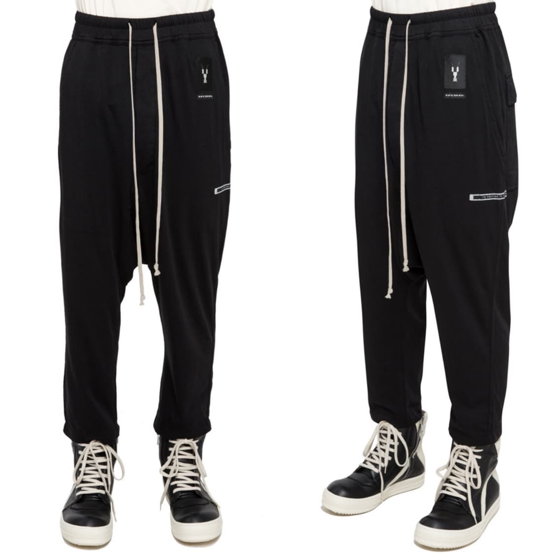 릭오웬스 19SS 다크쉐도우 드로우스트링 패치 크롭 배기 팬츠 블랙 상품이미지1