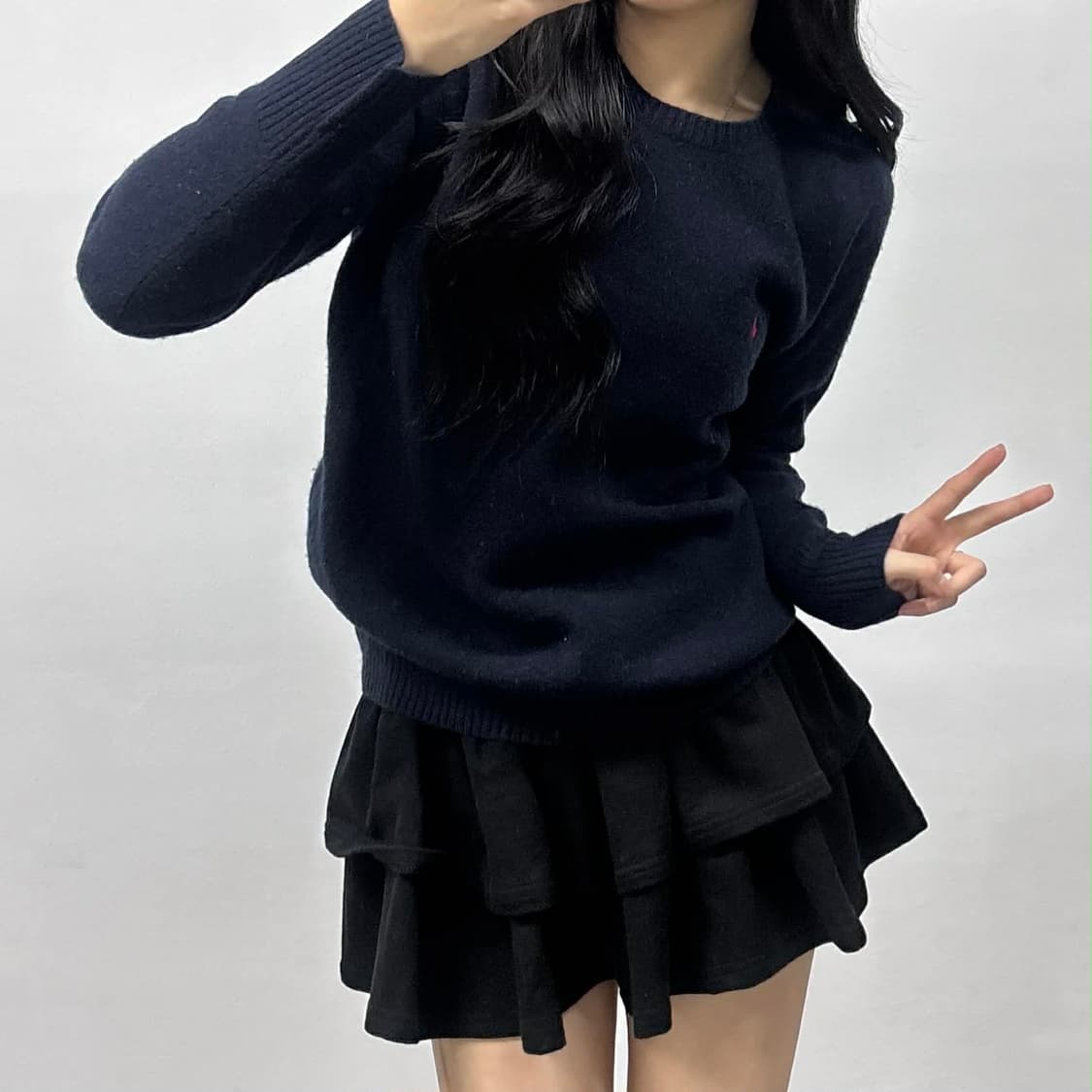 폴로 랄프로렌 네이비 램스울 100% 크루넥 니트(L) 상품이미지1