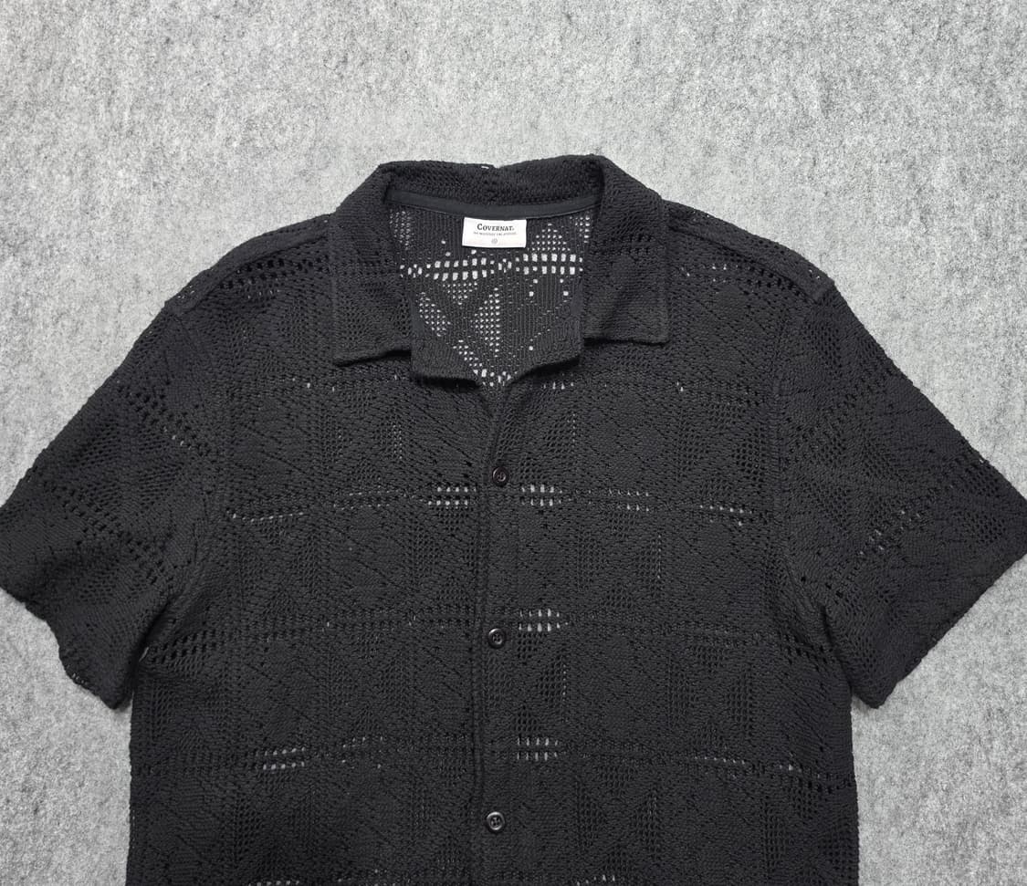 커버낫 크로셰 베이직 오픈카라 라운드 니트 반팔 셔츠 S 상품이미지3