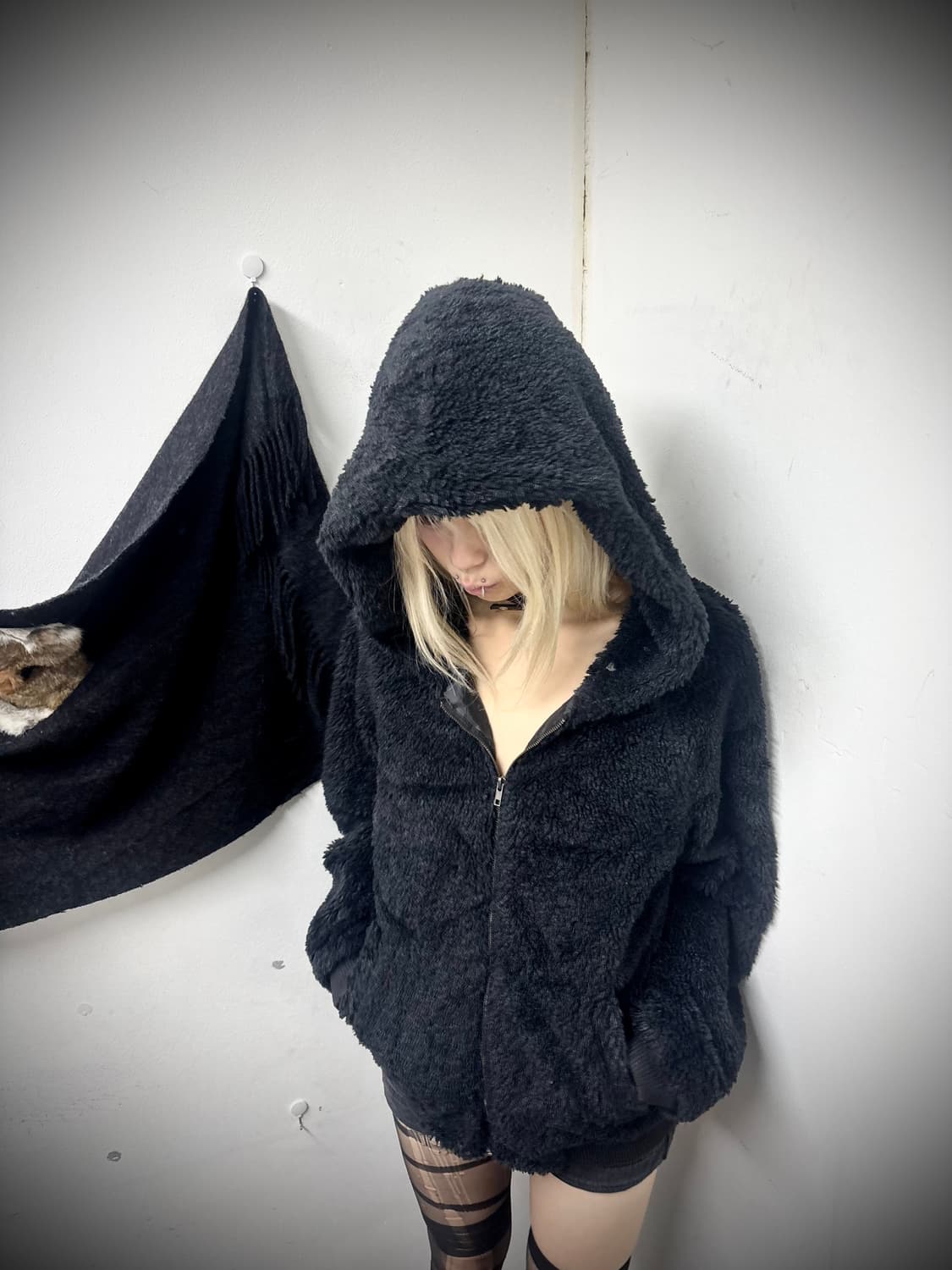 “Vintage” Y2K Black Fleece Over-Hoodie Z 상품이미지2
