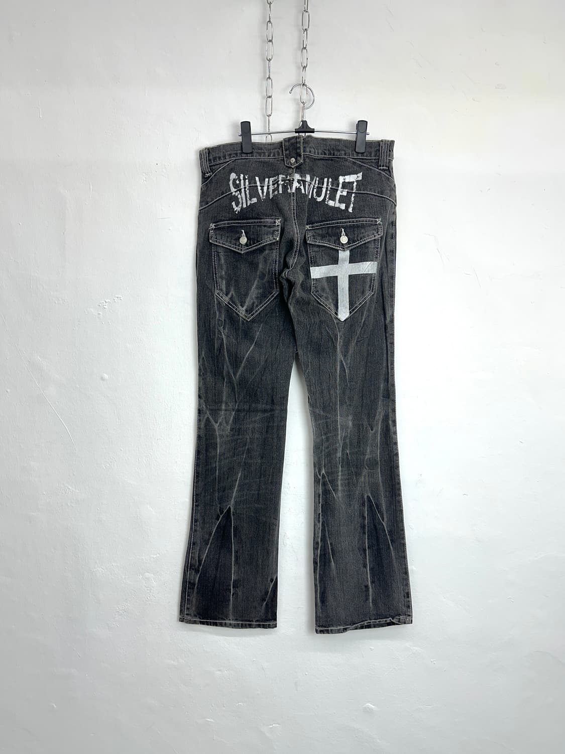 Silver Amulet Cross Graphic Black Denim 상품이미지4