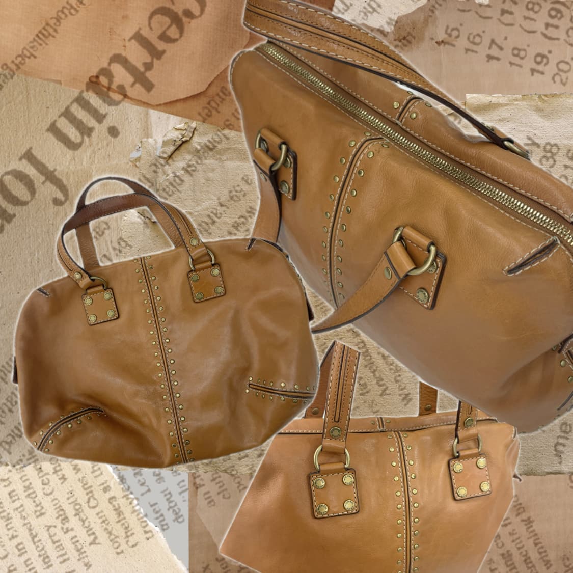 마이클 코어스  브라운 빈티지 레더 가죽 가방 숄더백 도트백 그런지 상품이미지1