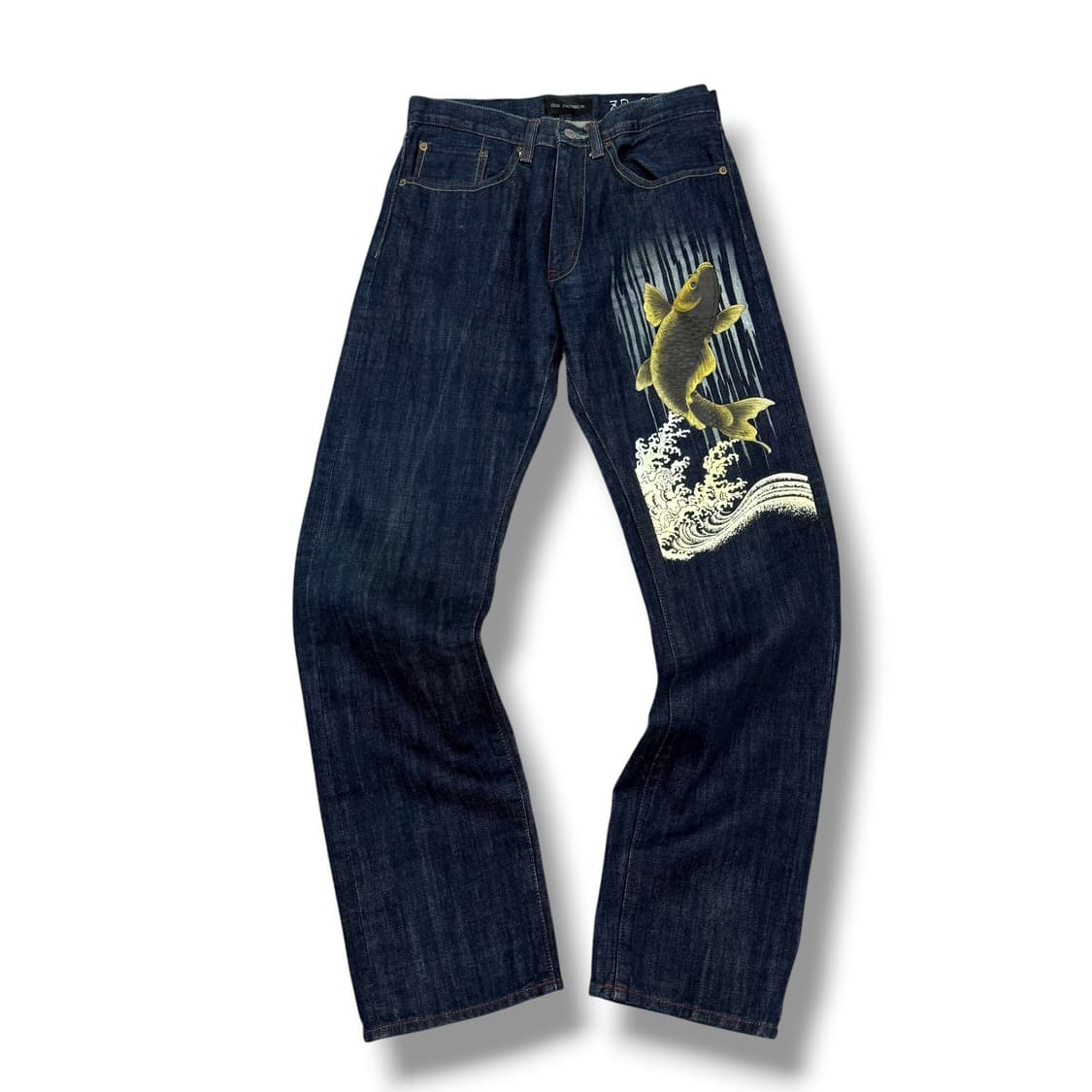 JPN zen 유화 잉어 페인팅 진청 데님팬츠 상품이미지1