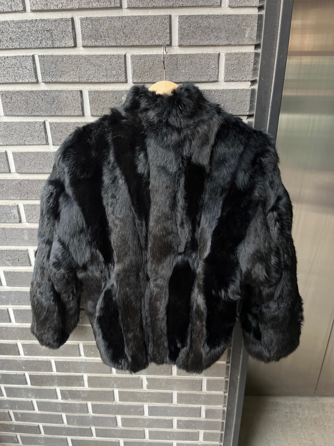 90s Genuine 천연 래빗퍼 자켓 블랙 상품이미지1