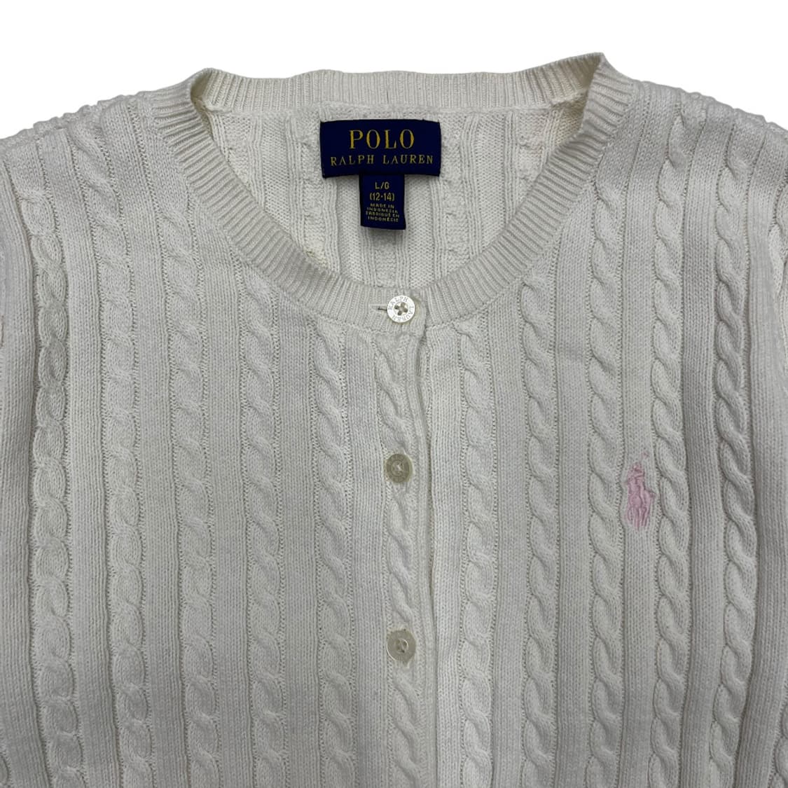 폴로 랄프로렌 딸기우유맛 포니 화이트 꽈배기 가디건 L 상품이미지4