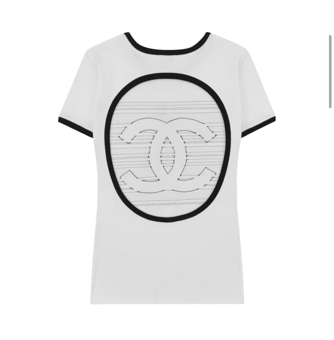 (W34) 23C샤넬 탑 자수 립드 코튼 저지 화이트 블랙 반팔 상품이미지4