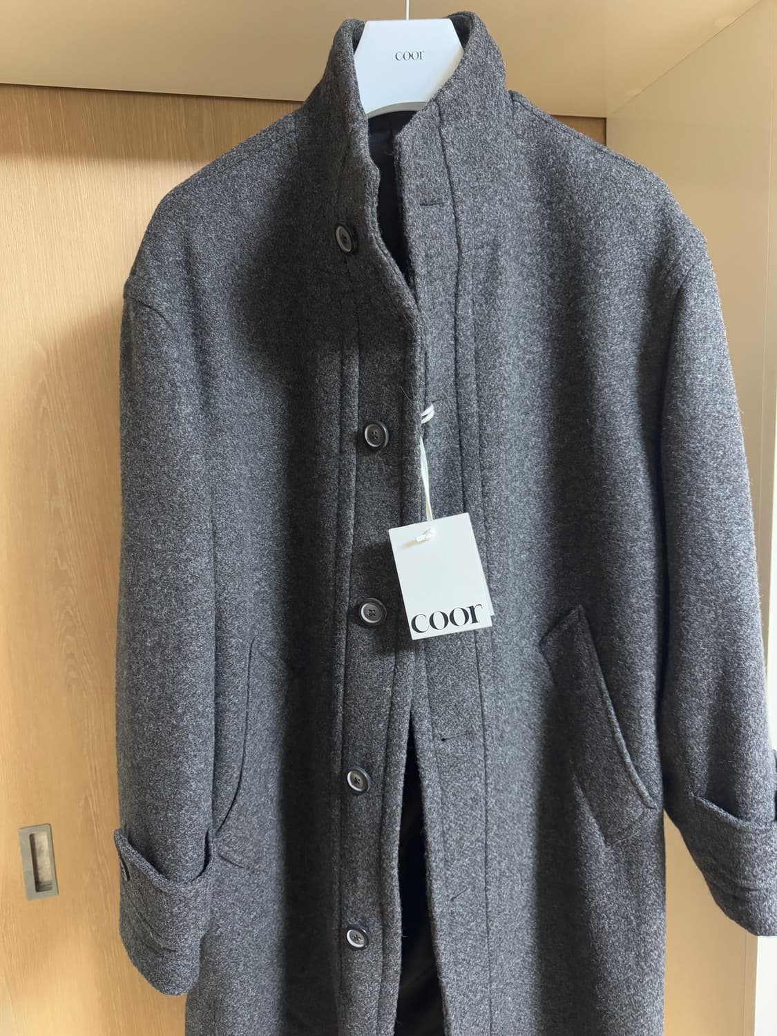 쿠어 캐시미어 블렌드 하이넥 코트 신더그레이(S) 판매합니다 상품이미지4