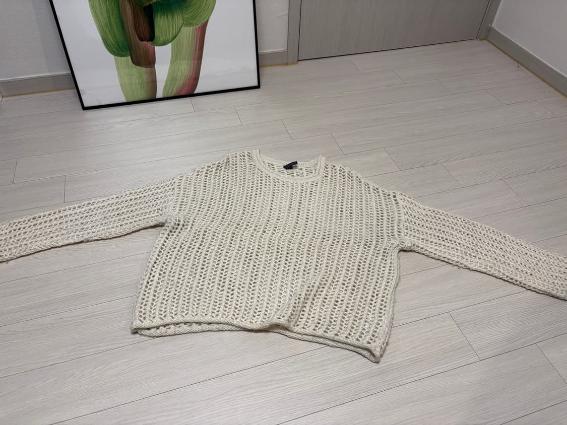 빈티지 오버핏 크롭 피쉬넷 니트 아이보리 55-66 상품이미지2