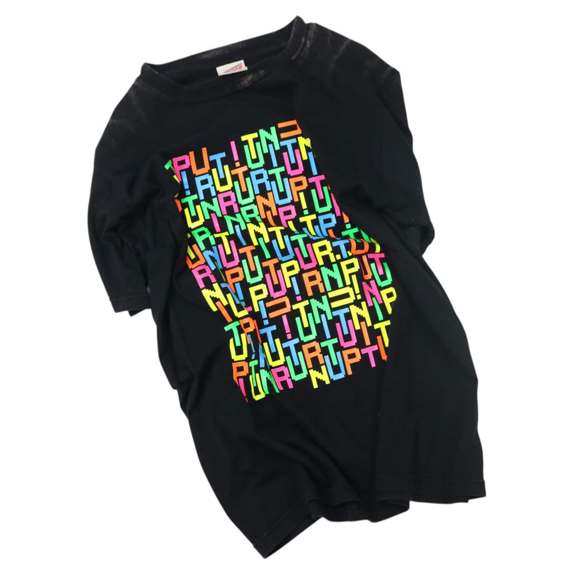 SOFFE 90s 빈티지 네온 픽셀 그래픽 블랙 티셔츠 L 상품이미지1