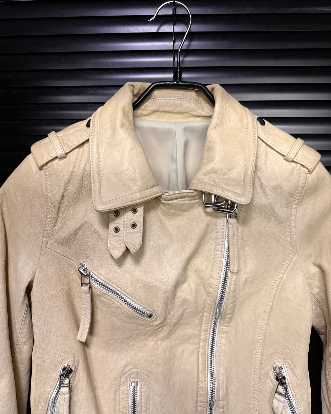이태리 베이지 양가죽 라이더 바이커 자켓 고스 펑크 락 시크 갸루 로리  상품이미지2