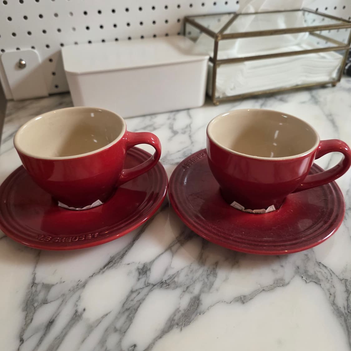 미사용 르크르제 찻잔 세트 커피잔 소서 2인조 2P 레드 르쿠르제 상품이미지1