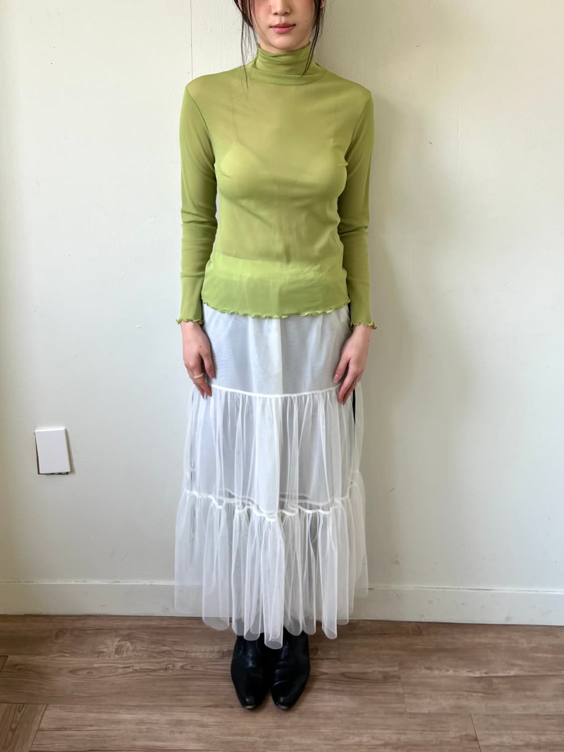 Japan vtg 올리브그린 시스루 터틀넥 상품이미지7