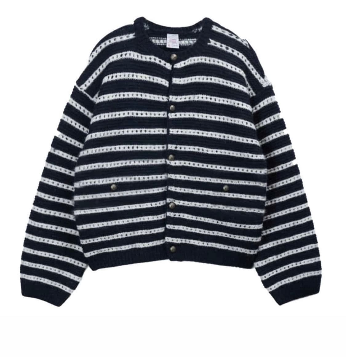 [L] STU 라운드 넥 스트라이프 가디건 네이비 상품이미지1