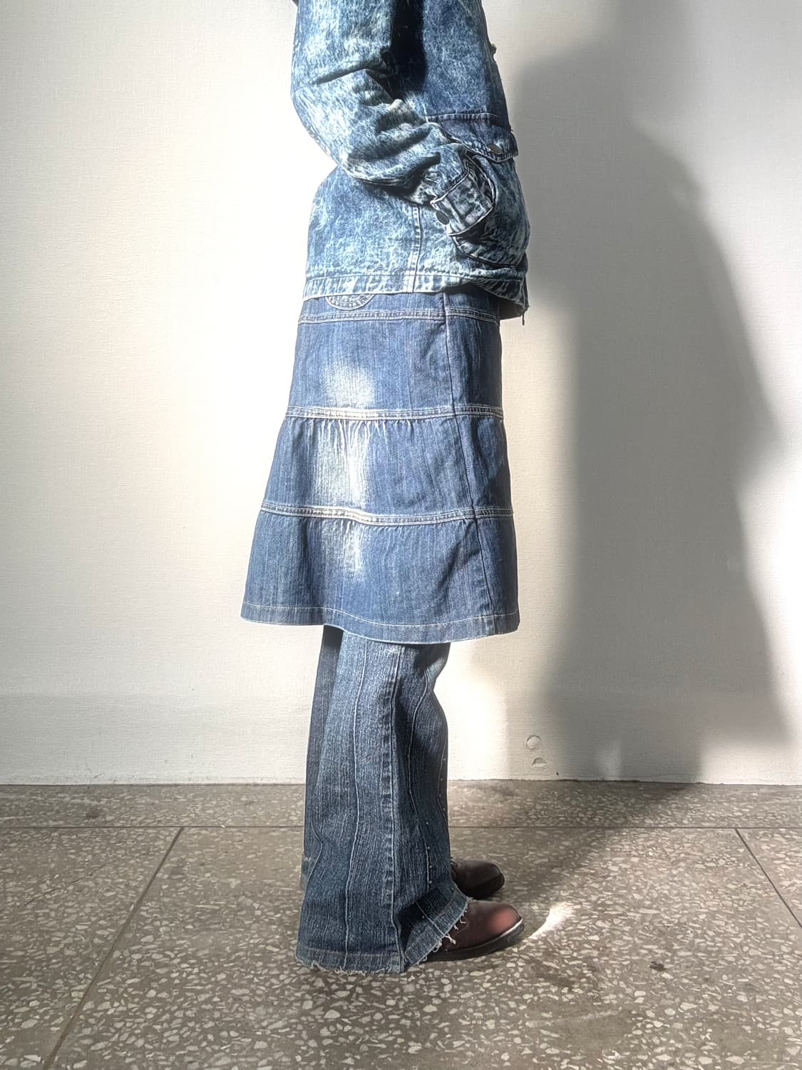 데님 미디 플리츠 스커트 상품이미지2