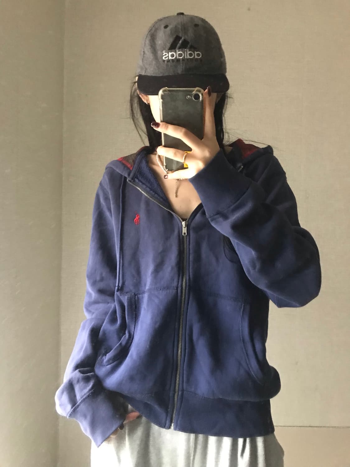 폴로 네이비 체크후드 후드집업 상품이미지3
