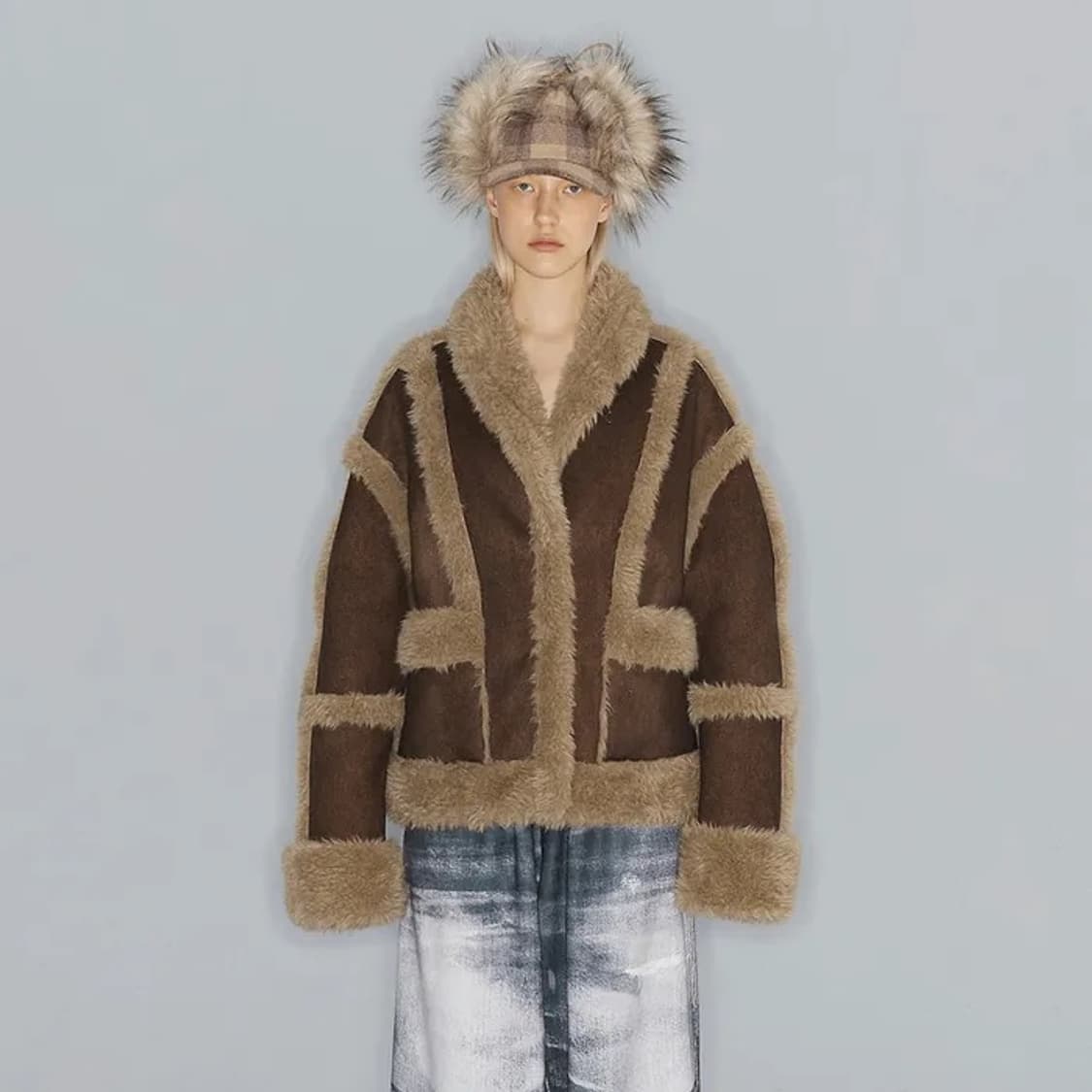 OPEN YY PANELED FAUX-SHEARING JACKET 상품이미지1