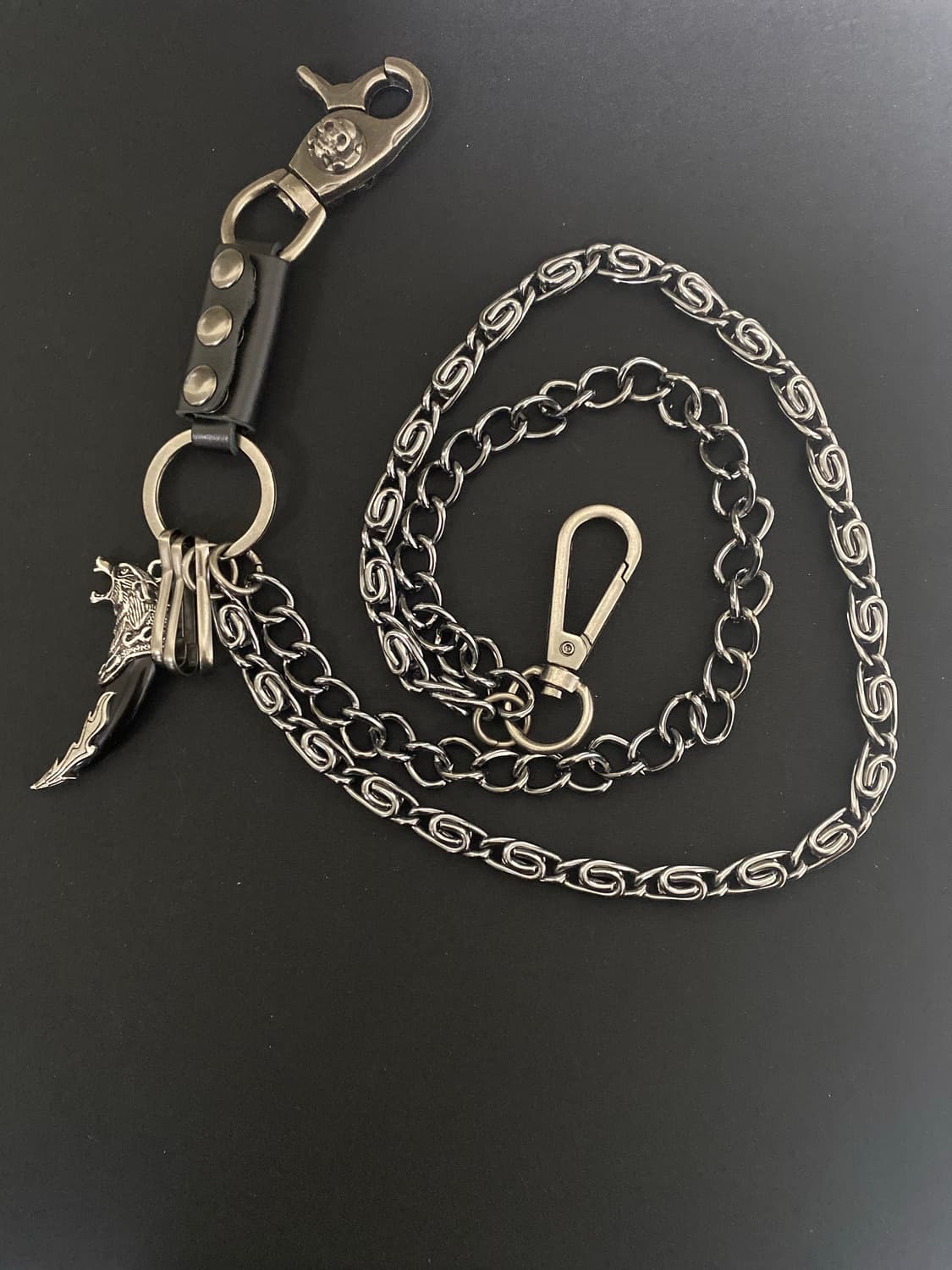 블랙 레더 트윈 팬츠체인 상품이미지2