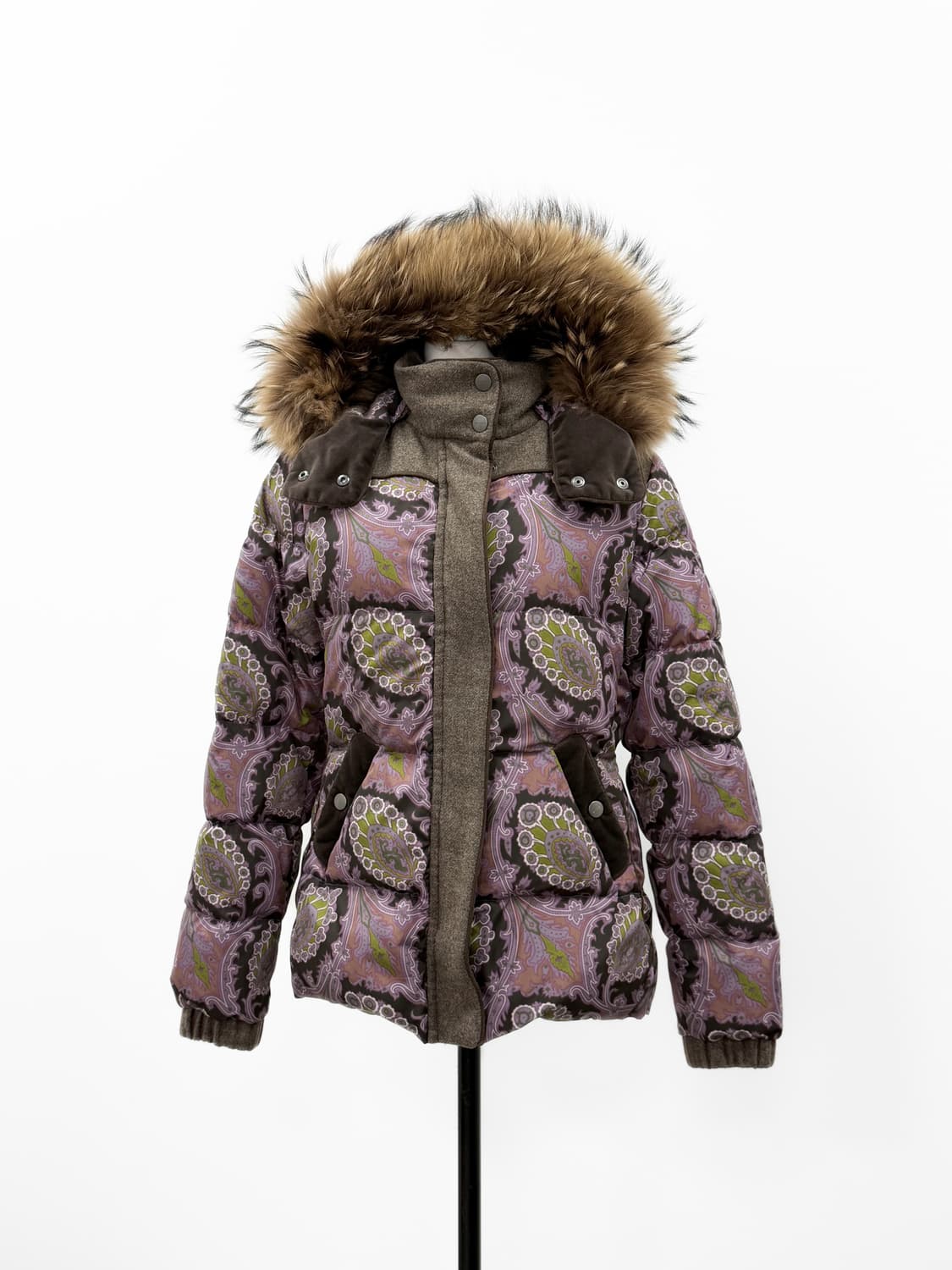 에트로 페이즐리 패턴 울 트리밍 라쿤 퍼 구스다운 자켓 상품이미지3