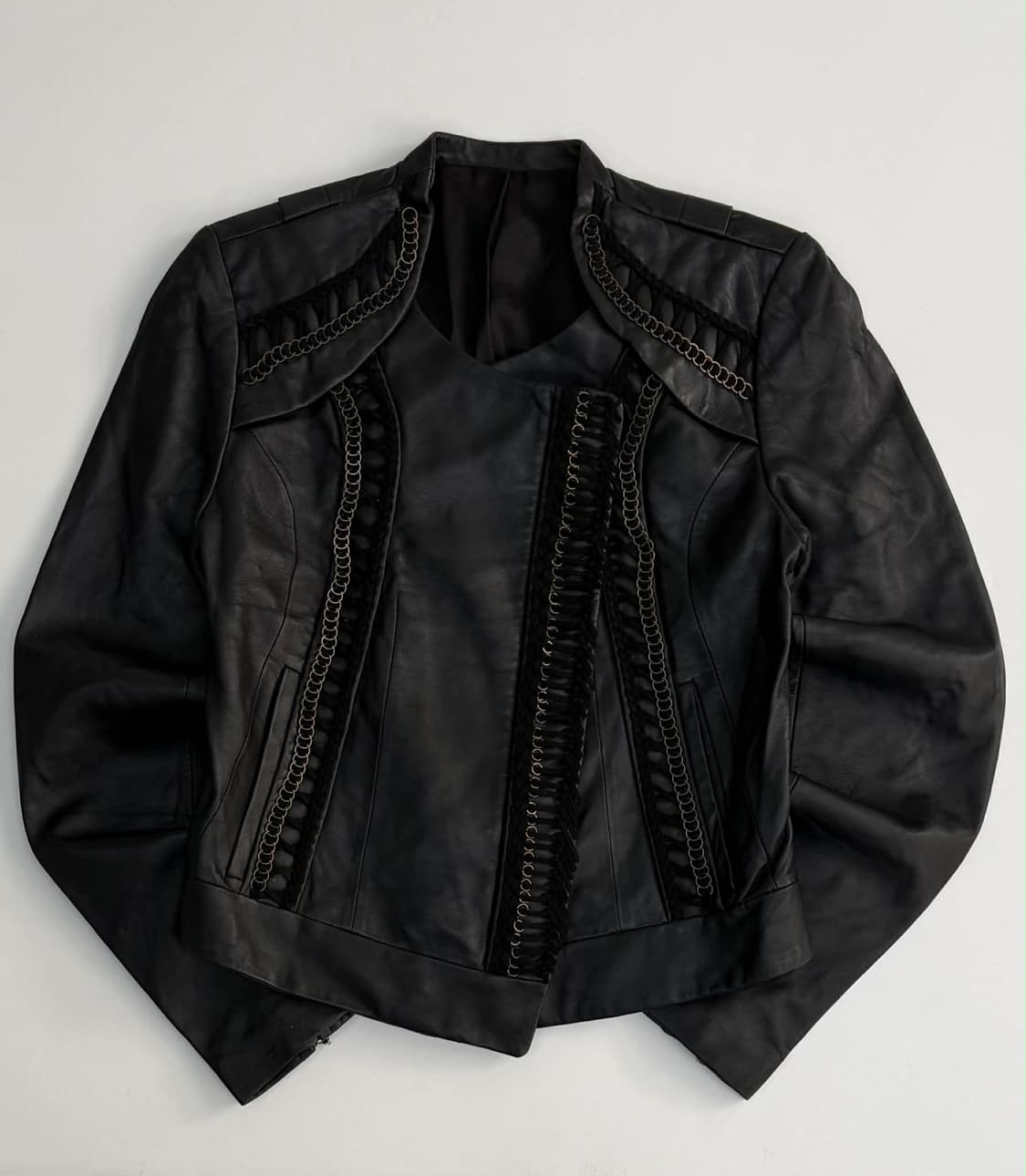 Vintage 양가죽 체인 디테일 레더 자켓 상품이미지3