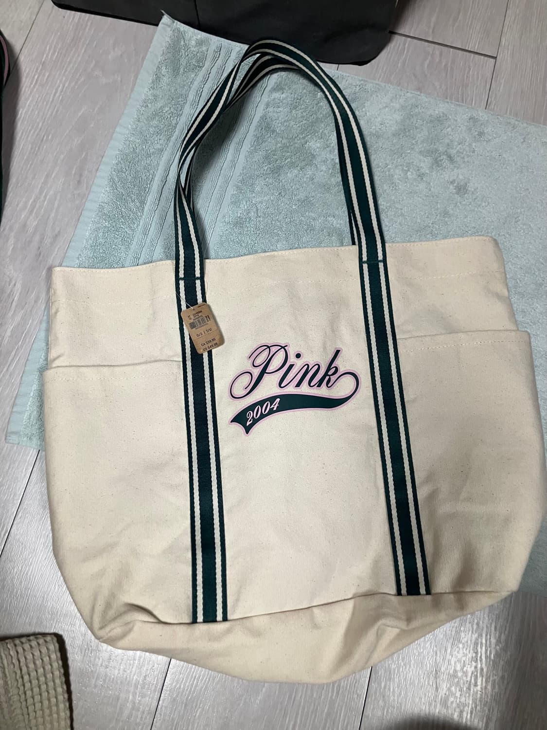 빅토리아 시크릿 핑크 스트라이프 에코백 토트백 캔버스 가방 상품이미지2