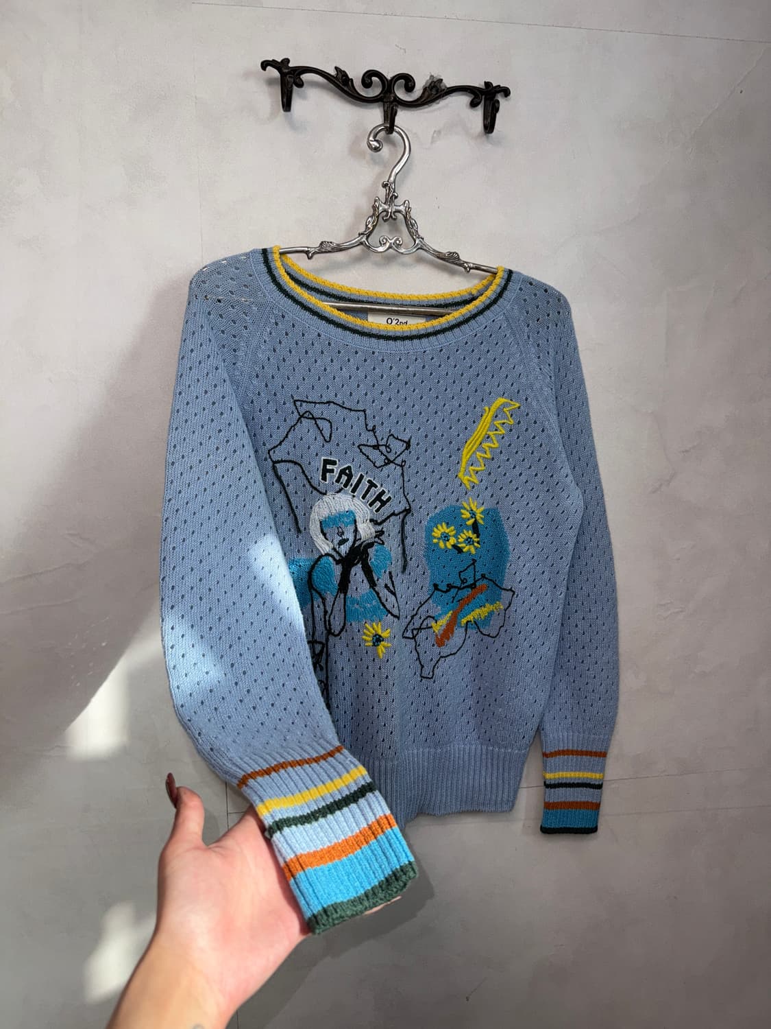 O’2ND mute blue embroidered summer knit 상품이미지8