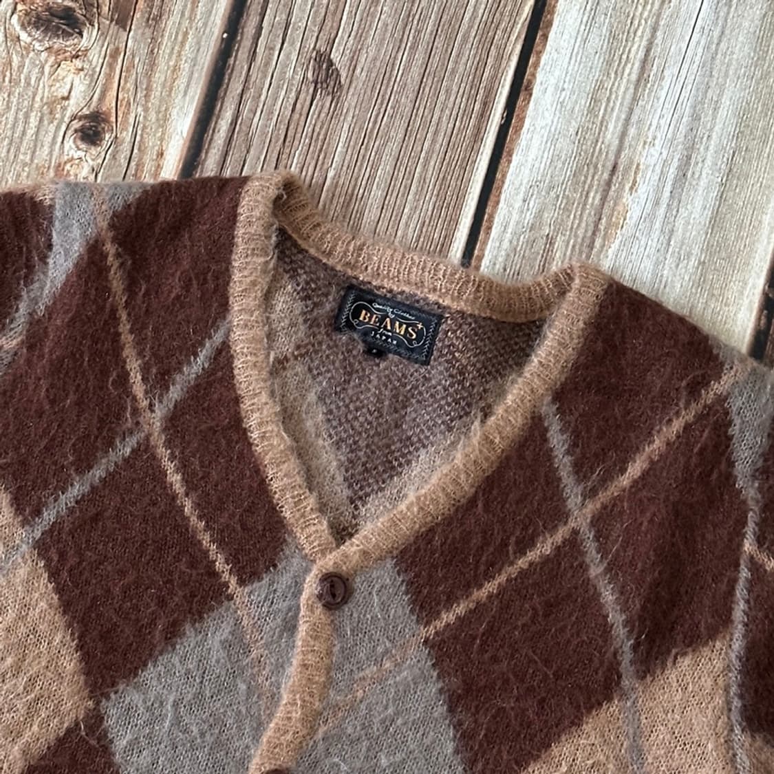 BEAMS+ 빔즈플러스 아가일 패턴 모헤어 가디건 S 사이즈 상품이미지4