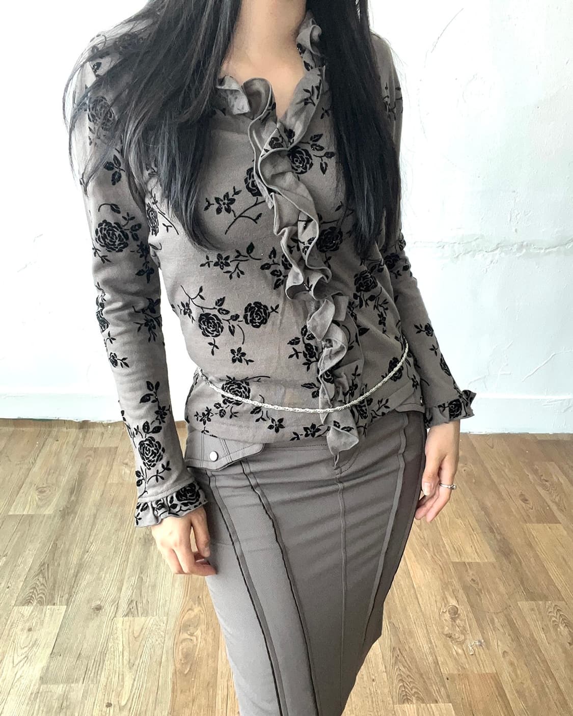 flower parttern frilled top 상품이미지2