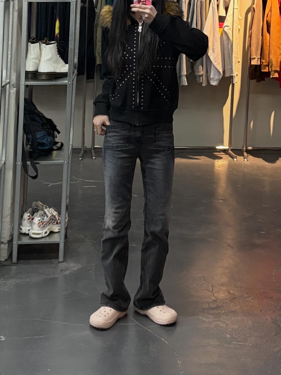 빈티지 블랙골드 패턴 퍼 후드집업 (퍼 탈부착 가능) A3124 상품이미지1